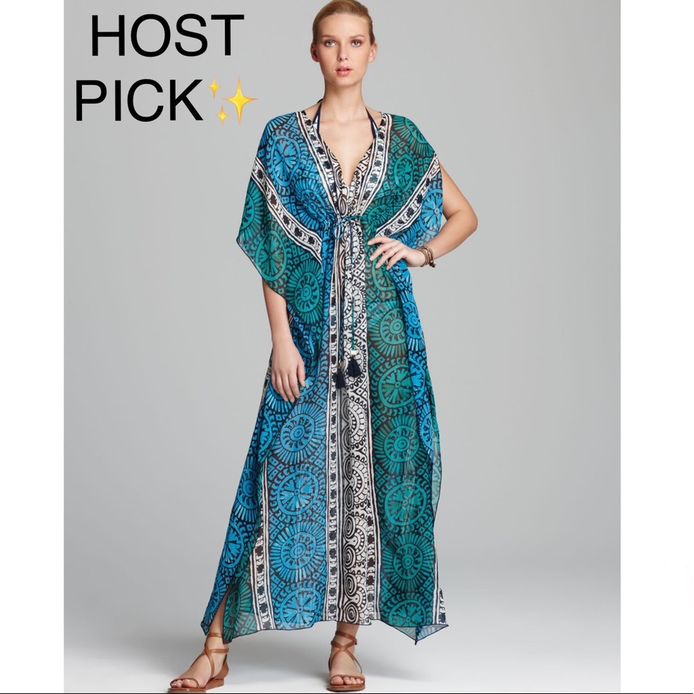 Tory Burch Tofino Long Silk Caftan Maxi Cover Up